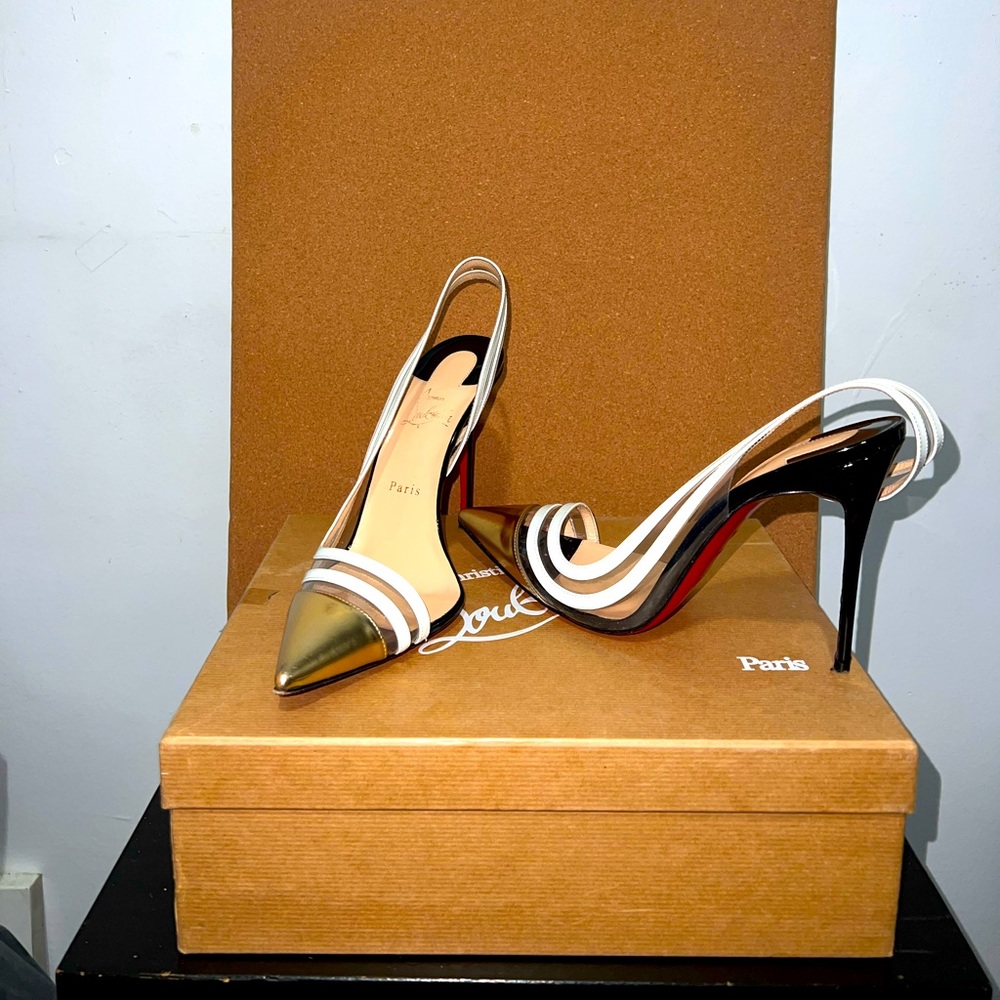 CHRISTIAN LOUBOUTIN PARALILI 100 VERSION GOLD SPECCHIO / PATENT / PVC